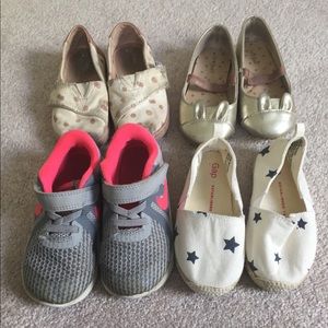 4 pairs size 8. Nike, Toms, Gap, and cat and Jack